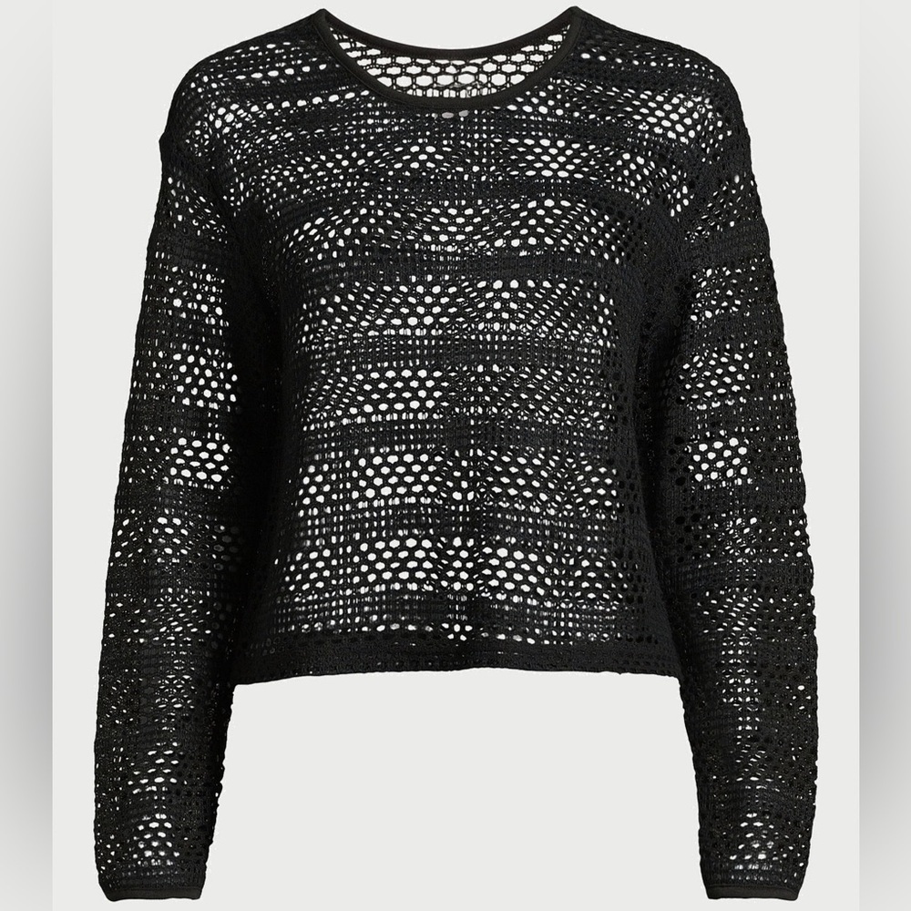 No Boundaries Black Fishnet Crochet Long Sleeve Shirt Goth Mesh Y2K Clubwear XL